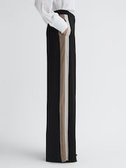 Reiss Black Poppie Wide Leg Side Stripe Trousers - Image 1 of 5