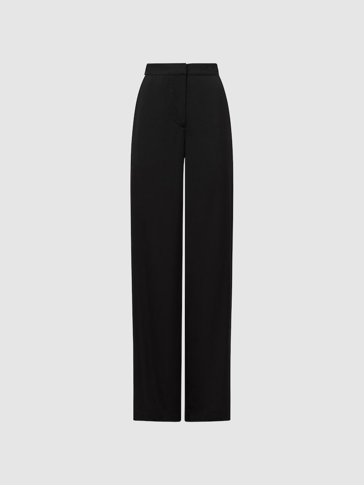 Reiss Black Poppie Wide Leg Side Stripe Trousers - Image 2 of 5