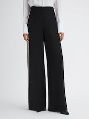 Reiss Black Poppie Wide Leg Side Stripe Trousers - Image 4 of 5