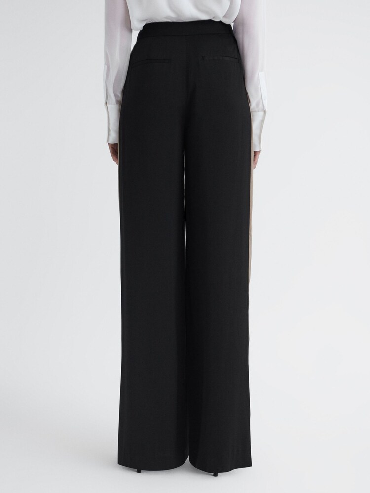 Reiss Black Poppie Wide Leg Side Stripe Trousers - Image 5 of 5
