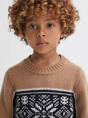 Reiss Navy/Camel Nash 9-14 yrs Knitted Colourblock Crew Neck Jumper - Image 1 of 7