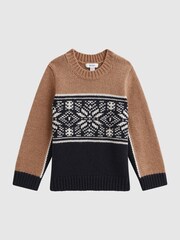 Reiss Navy/Camel Nash 9-14 yrs Knitted Colourblock Crew Neck Jumper - Image 2 of 7