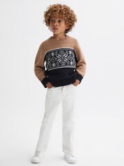 Reiss Navy/Camel Nash 9-14 yrs Knitted Colourblock Crew Neck Jumper - Image 3 of 7