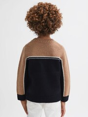 Reiss Navy/Camel Nash 9-14 yrs Knitted Colourblock Crew Neck Jumper - Image 5 of 7