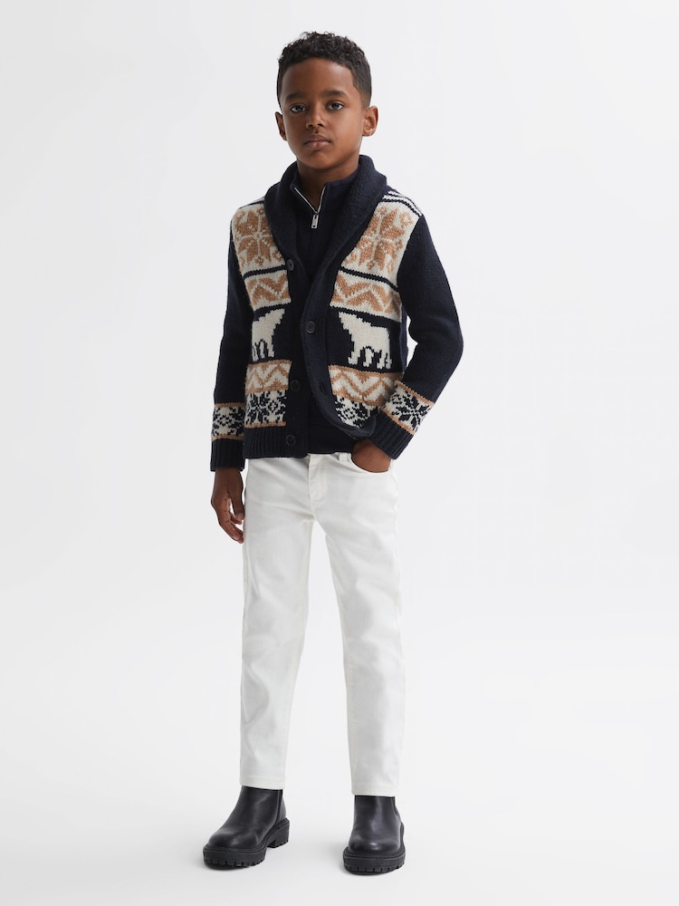 Reiss Navy Multi Birch 9-14 yrs Knitted Fair Isle Pattern Button Through Cardigan - Image 1 of 5
