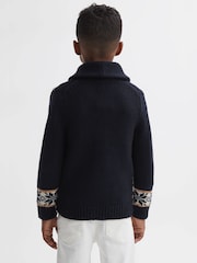 Reiss Navy Multi Birch 9-14 yrs Knitted Fair Isle Pattern Button Through Cardigan - Image 4 of 5