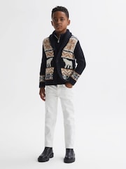 Reiss Navy Multi Birch 3-9 yrs Knitted Fair Isle Pattern Button Through Cardigan - Image 3 of 5
