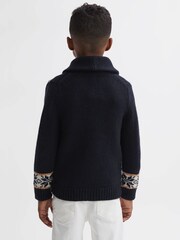 Reiss Navy Multi Birch 3-9 yrs Knitted Fair Isle Pattern Button Through Cardigan - Image 4 of 5