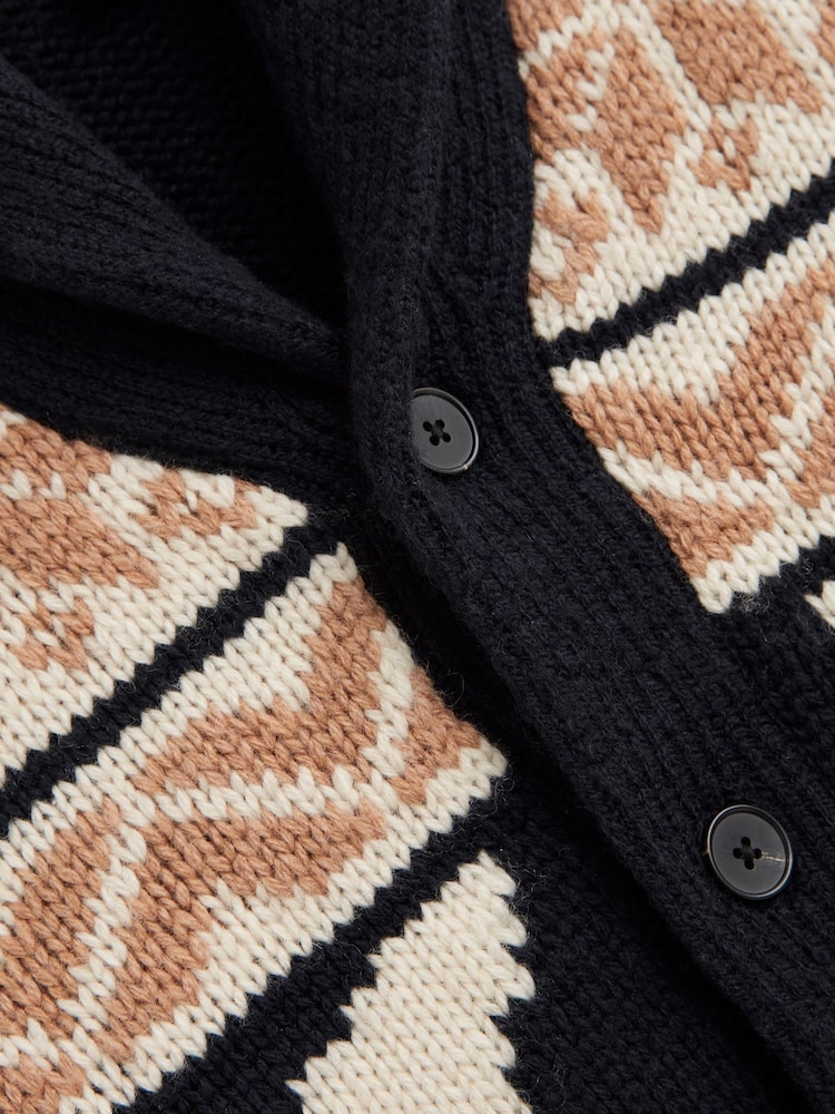 Reiss Navy Multi Birch 3-9 yrs Knitted Fair Isle Pattern Button Through Cardigan - Image 5 of 5