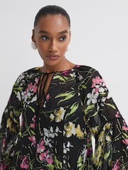 Florere Sheer Floral Tie Neck Blouse - Image 1 of 5