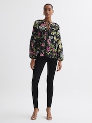 Florere Sheer Floral Tie Neck Blouse - Image 3 of 5