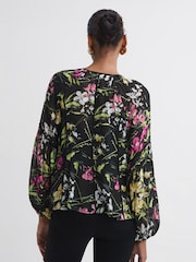 Florere Sheer Floral Tie Neck Blouse - Image 4 of 5