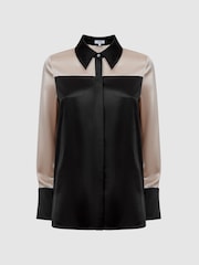 Reiss Black/Champagne Lorey Silk Colourblock Shirt - Image 10 of 10
