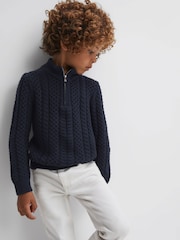 Reiss Navy Bantham Senior Slim Fit Knitted Half-Zip Jumper - Image 1 of 6