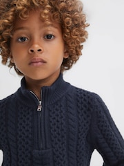 Reiss Navy Bantham Senior Slim Fit Knitted Half-Zip Jumper - Image 4 of 6