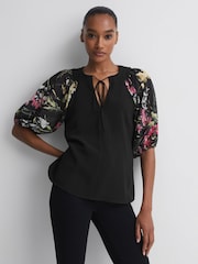 Florere Floral Puff Sleeve Top - Image 1 of 5