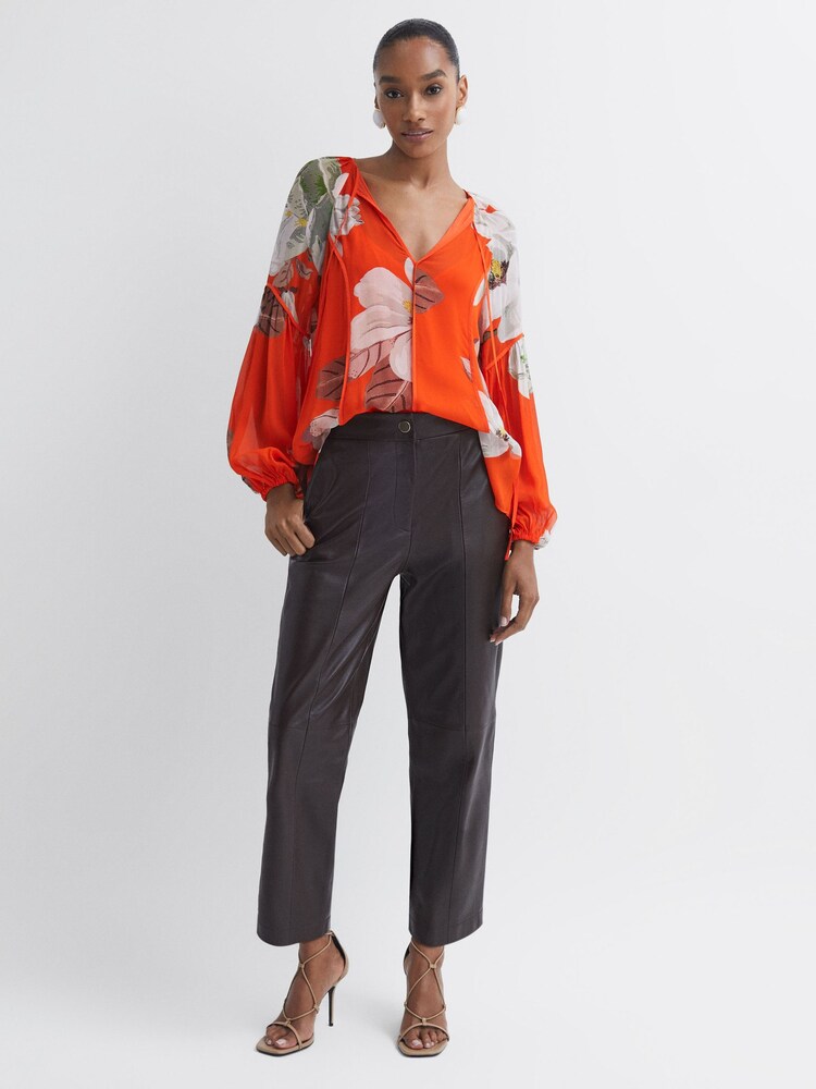 Florere Sheer Floral Tie Neck Blouse - Image 2 of 5 Florere Sheer Floral Tie Neck Blouse - Image 2 of 5