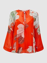 Florere Sheer Floral Tie Neck Blouse - Image 4 of 5