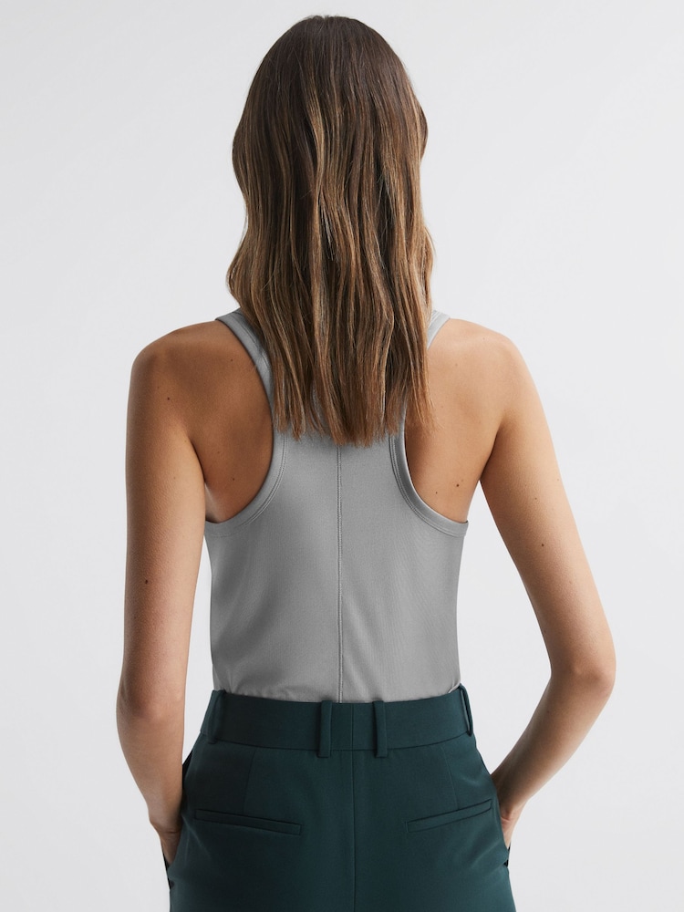 Reiss Silver Lilly Metallic Scoop Neck Racerback Vest - Image 5 of 5