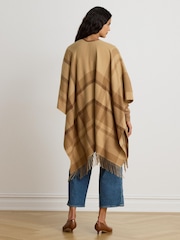 Lauren Ralph Lauren Natural Checked Leather Trim Fringed Poncho - Image 2 of 5