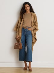 Lauren Ralph Lauren Natural Checked Leather Trim Fringed Poncho - Image 3 of 5