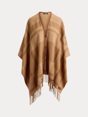Lauren Ralph Lauren Natural Checked Leather Trim Fringed Poncho - Image 5 of 5