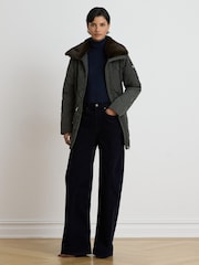 Lauren Ralph Lauren Green Diamond Quilted Belted Short Coat with Faux Fur Neckline - Image 5 of 6