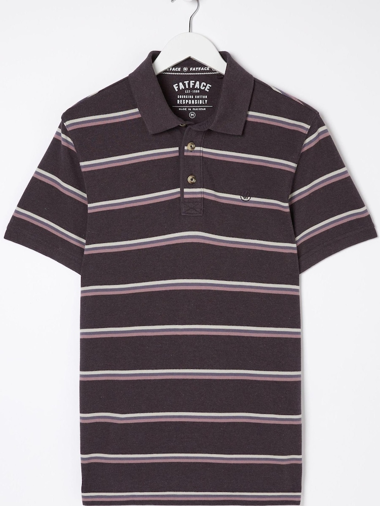 FatFace Purple Stripe Pique Polo Shirt - Image 5 of 5