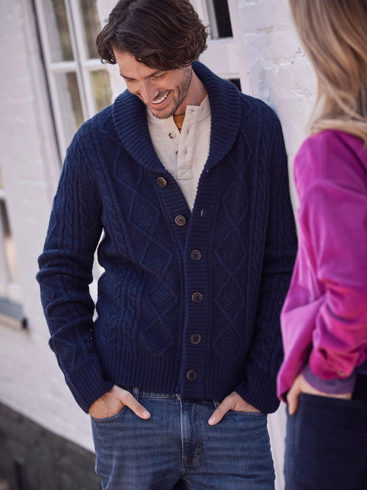 FatFace Blue Calder Cable Cardigan - Image 1 of 7