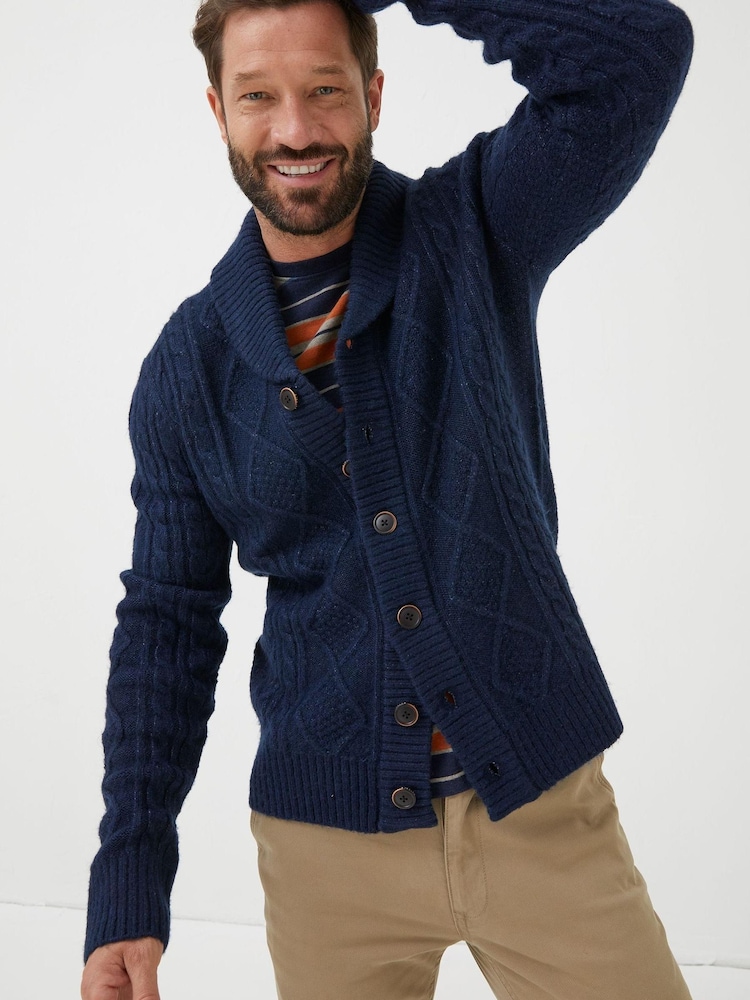 FatFace Blue Calder Cable Cardigan - Image 2 of 7