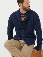 FatFace Blue Calder Cable Cardigan - Image 4 of 7