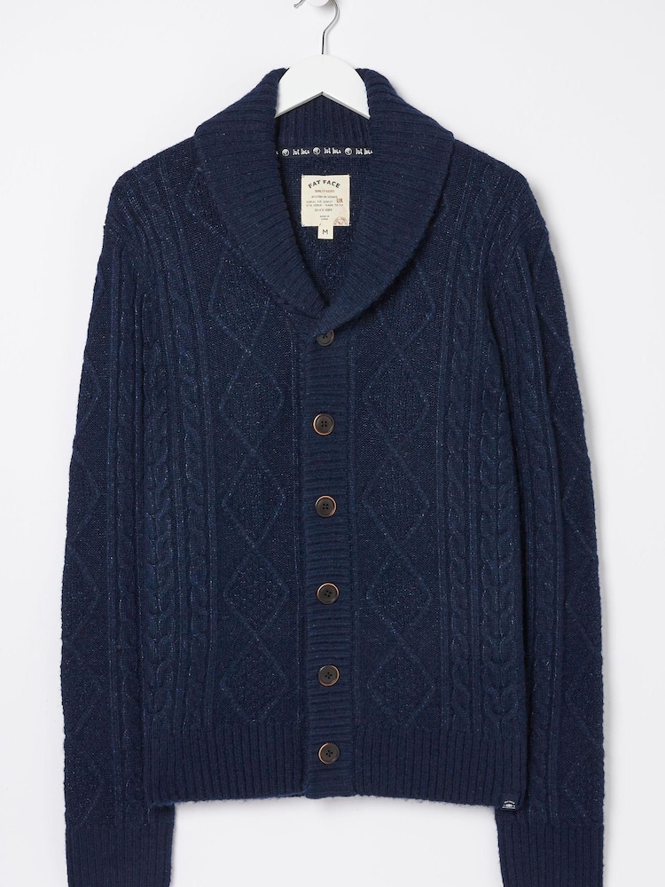 FatFace Blue Calder Cable Cardigan - Image 7 of 7
