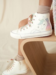 White Rainbow Unicorn Standard Fit (F) Lace-Up High Top Trainers - Image 1 of 8