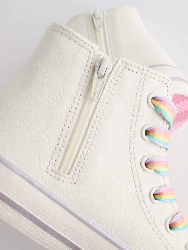 White Rainbow Unicorn Standard Fit (F) Lace-Up High Top Trainers - Image 8 of 8