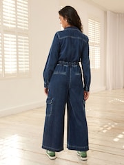 Inky Blue Denim Jumpsuit - Image 3 of 6
