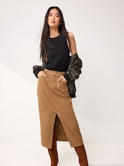 Rust Brown Denim Maxi Skirt - Image 1 of 6