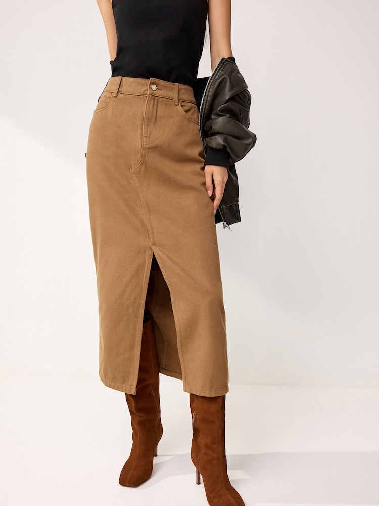 Rust Brown Denim Maxi Skirt - Image 2 of 6