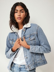 Mid Blue Borg Lined Denim Jacket - Image 1 of 8