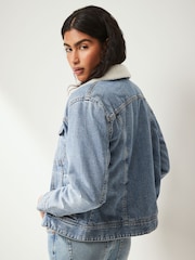 Mid Blue Borg Lined Denim Jacket - Image 3 of 8