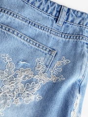 Mid Blue 100% Cotton Lace Denim Shorts - Image 6 of 6
