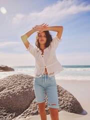 Bleach Blue Denim Knee Length Shorts - Image 1 of 9