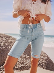Bleach Blue Denim Knee Length Shorts - Image 2 of 9