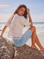 Bleach Blue Denim Knee Length Shorts - Image 4 of 9