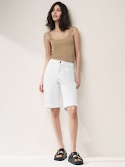 White Denim Knee Length Shorts - Image 1 of 6