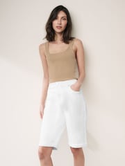 White Denim Knee Length Shorts - Image 2 of 6