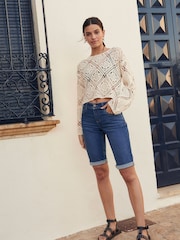 Mid Blue Denim Knee Length Shorts - Image 2 of 6