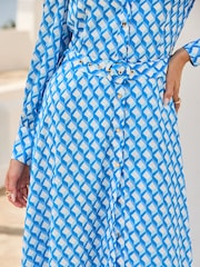 Sosandar Blue Geometric Print Belted Jacquard Shirt Dress - Image 5 of 5
