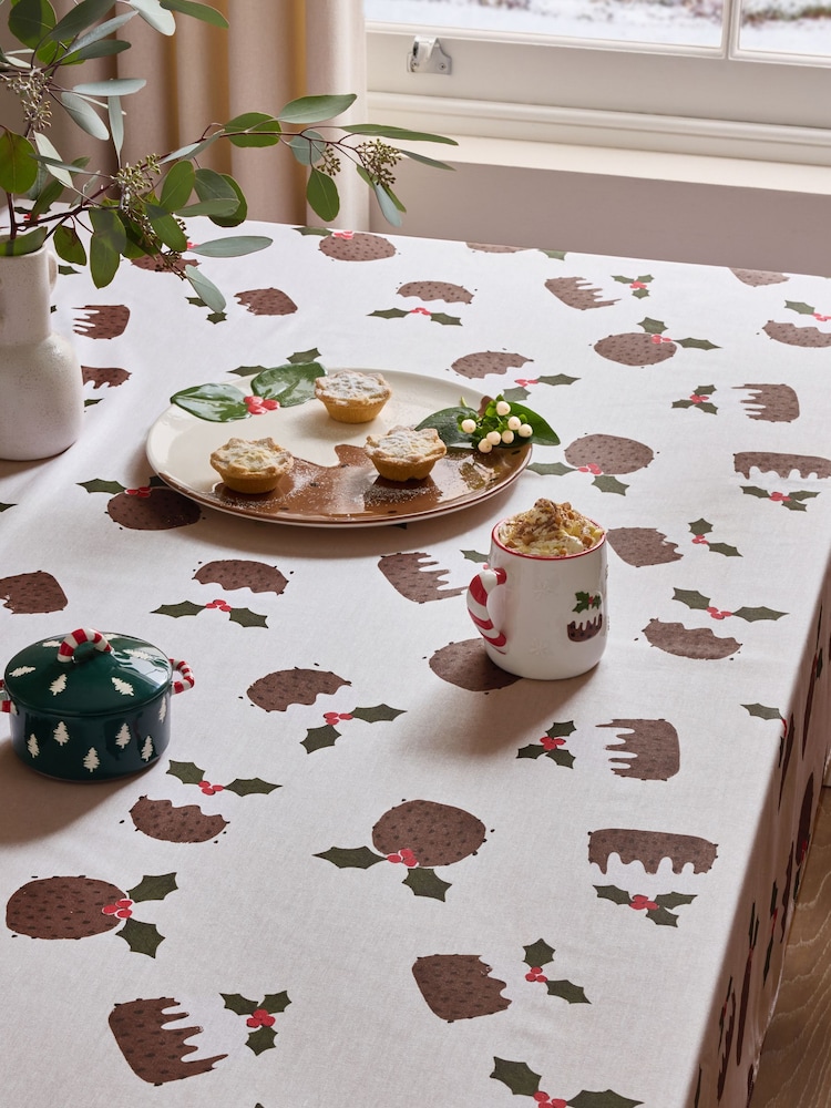 Natural Christmas Pudding Wipe Clean Table Cloth - Image 1 of 3