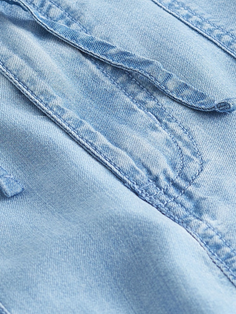 Mittelblau - Mittellange Shorts aus TENCEL™ mit Taillenschnürung - Bild 6 von 6 Mittelblau - Mittellange Shorts aus TENCEL™ mit Taillenschnürung - Bild 6 von 6