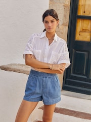 Mid Blue Lightweight Denim Pull On Elasticated Waist Shorts - Image 1 of 6